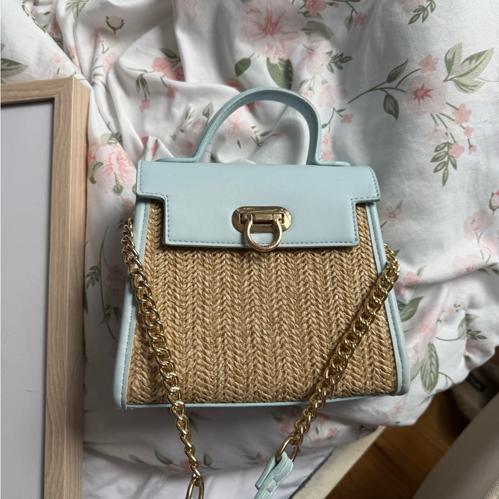 Elegant Blue and Tan Women's Handbag
